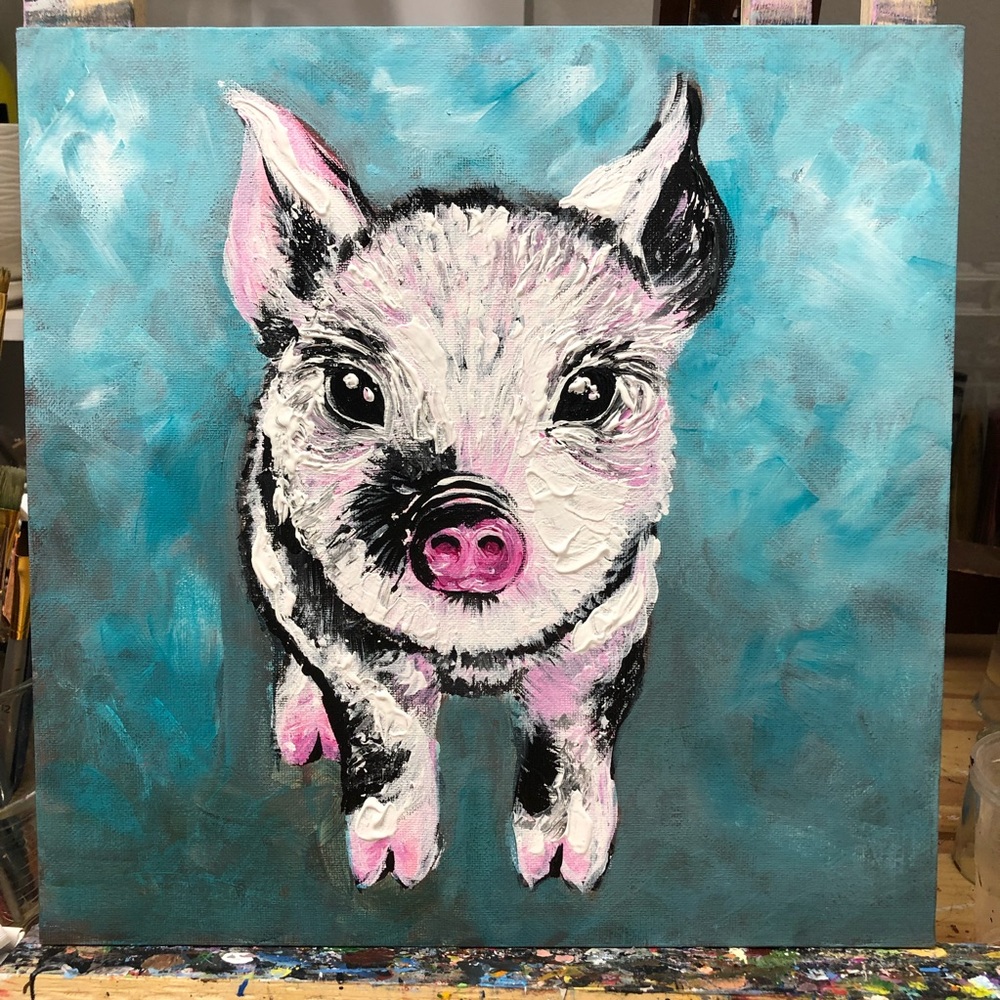 NEW Piglet Acrylic painting by me Size 12x12 inches